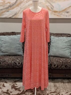Coral Lace Long Sleeve Maxi Dress - NWOT